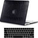 KEROM Compatible with Crocodile MacBook Pro 15 inch Case 2019 2018 2017 2016 Release A1990 A1707 with Touch Bar, Crocodile Skin Alligator Skin PU Leather Hard Shell Case & Keyboard Cover, Black