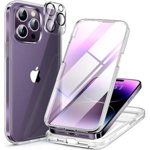Miracase Glass Series Designed for iPhone 14 Pro Case 6.1 Inch, Upgrade Full-Body Bumper Case with Built-in 9H Tempered Glass Screen Protector, with Camera Lens Protector, Clear