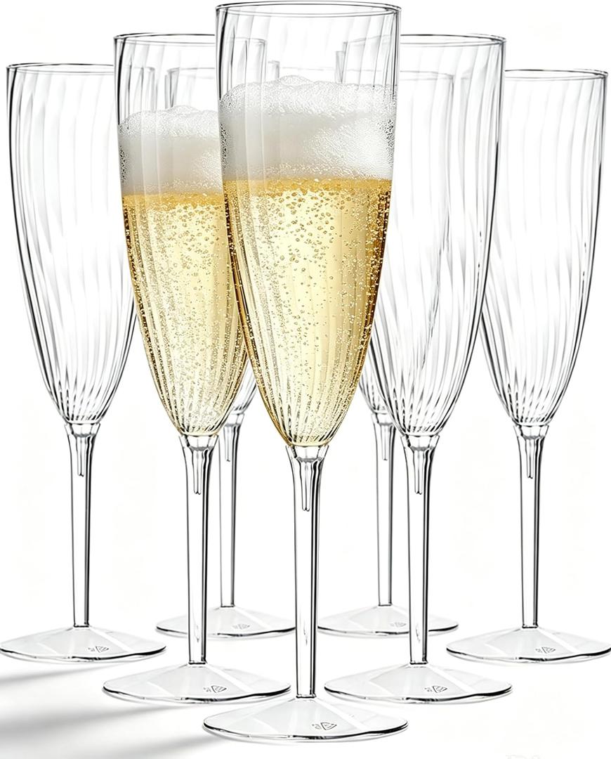 BELLAFORTE 12 PCS Plastic Champagne Flutes, 6 oz Clear Disposable Champagne Glasses, Elegant Party Disposable Champagne Flutes for Weddings, New Year’s Eve, Celebrations, Events & Home Use