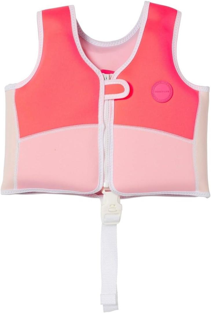 SUNNYLiFE Swim Vest - Constructed with Neoprene Plus a Secure Front Zip and Develop Water Confidence. | Toddler Swim Vest (2-3 yrs, Melody The Mermaid | Neon Strawberry)