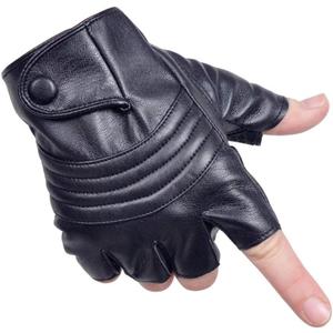 Long Keeper Fingerless PU Leather Driving Black Gloves for Men Half Finger Biker Sport Gloves