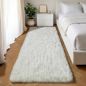 ONASAR Cream White Runner Rugs for Bedroom Living Room, Ivory Fluffy 2x6 Bedside Hallway Area Rug, Ultra Soft Plush Furry Faux Fur Non Slip Floor Carpet for Nursery Kids Dorm Closet Home Decor