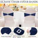 VitalCozy 100 Pcs Spandex Chair Sashes with Square Buckle Slider Stretch Chair Cover Band Universal Elastic Ties Straps Bows for Wedding Banquet Event Party Decoration(Navy Blue)
