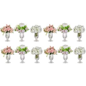 Glasseam Glass Vases for Centerpieces, Modern Compote Crystal Small Vase Set of 12, Pedestal Clear Vases for Decor, Unique Wedding Table Dining Room Decorations, 5.7in