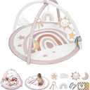Baby Play Gym Mat, Tummy Time Activity Mat with 7 Detachable Toys and 12 Milestone Cards for Stage-Based Sensory and Motor Skill Development, Washable Play Mats for Infant, Newborn Baby Essentials