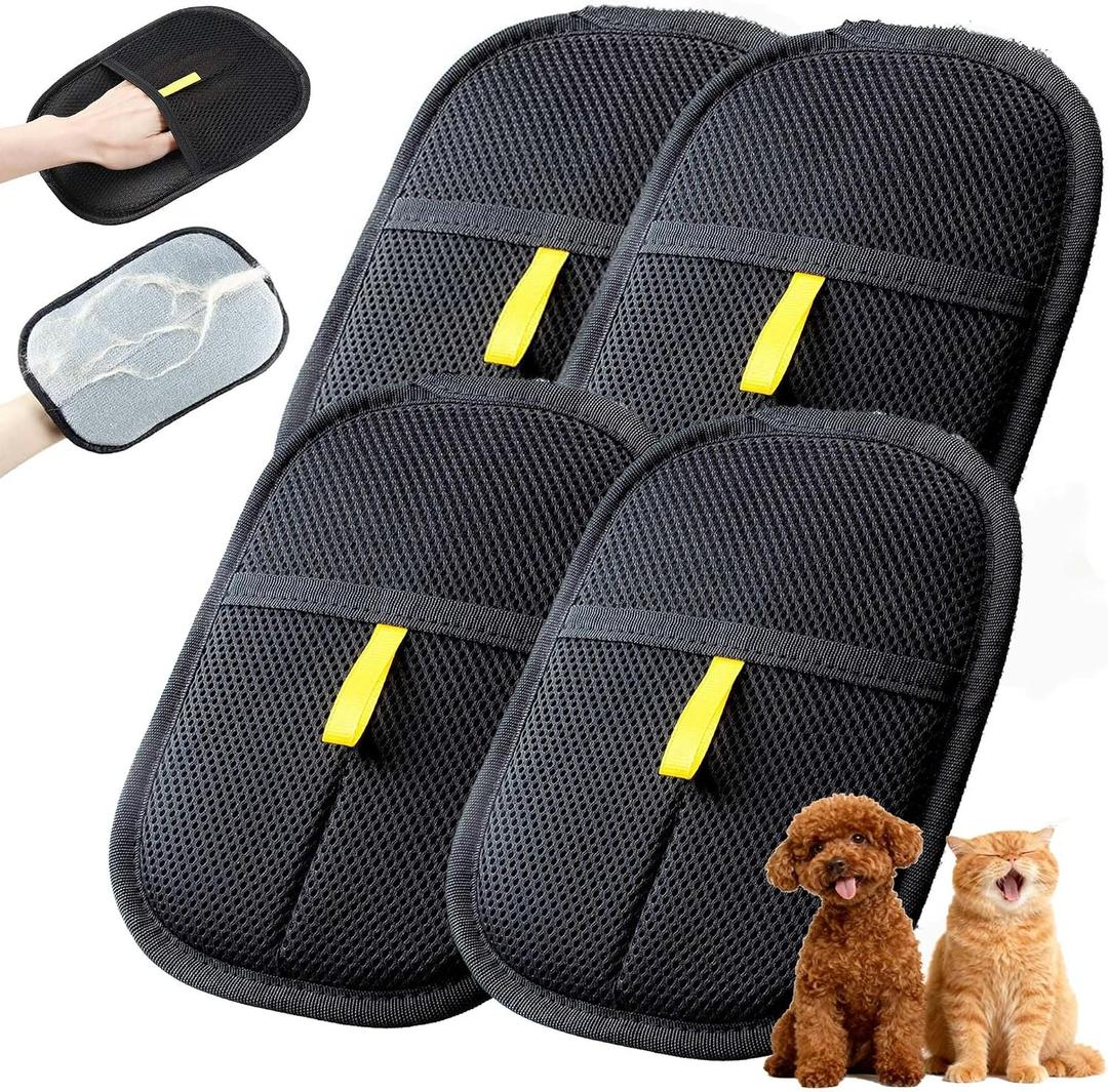 DelliodMaz 4 Packs Thickened Pet Hair Removal Gloves for Dogs & Cats, Electrostatic Pet Hair Remover Glove, Reusable Magic Brush Pet Hair Remover Tool for Clothing, Couch, Bed, Carpet, and Car Seat
