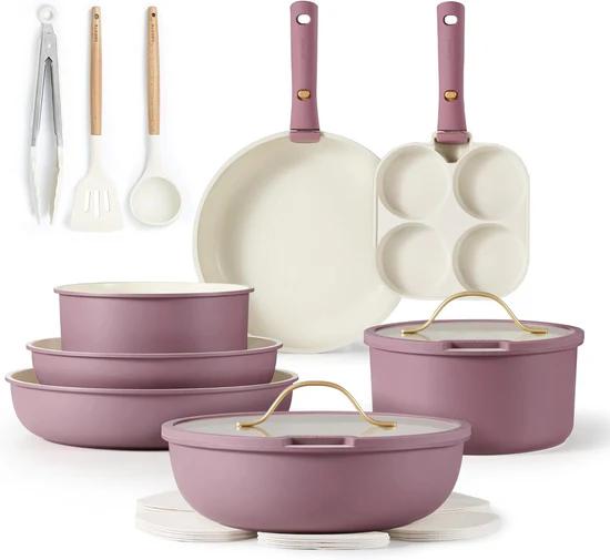 CAROTE 7 pcs Pots and Pans Set, Nonstick Cookware Set Detachable Handle, Induction Kitchen Cookware Sets Non Stick with Removable Handle, RV Cookware Set, Gold and Purple