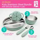 Elk and Friends Kids Stainless Steel Mealtime Bundle | Plates, Bowls, Snack Cups + Toddler Utensils | Silicone Suction Sleeves + Travel Storage Lids | For Meals + Snacks | Dishwasher Safe