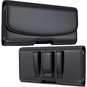 Cell Phone Belt Holder with Clip, Holster for Men, Premium Cellphone Pouch Case for iPhone 17, 16e, 16, 15, 14, 13, 12, 11 & Pro Models, (Fits with Otterbox Commuter Case on), Black