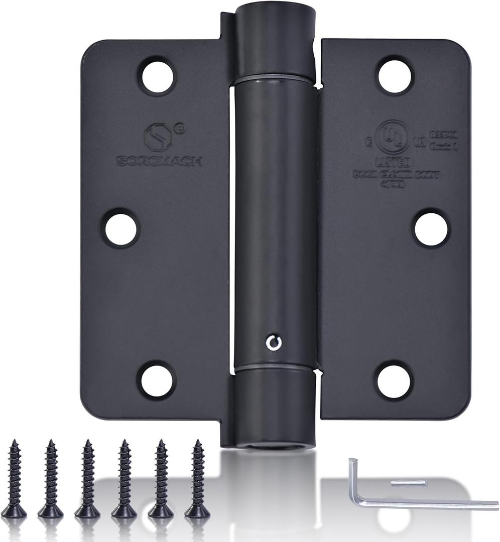 Self Closing Hinge 3 "x 3 " Adjustable 3 1/2 Inch Matte Black Auto Close Spring Hinges Door Closer Hinge 1/4" Radius Corner for Commercial Grade Auto Self-Closing 3 Pieces