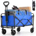 Collapsible Foldable Wagon,Wagons Carts Foldable with Wheels,Utility Grocery Folding Beach Wagon for Sand Garden Sports Shopping Outdoor(Lake Blue).