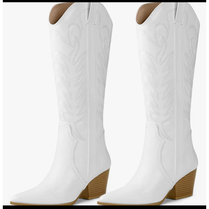 Arromic Cowboy Boots for Women Comfortable Womens Embroidered Western Cowgirl Knee High Boots Pointed Toe Zipper Chunky Heel Country Outfit Retro Tall Boots 7