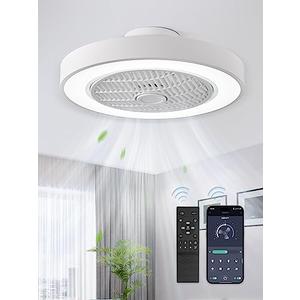 LEDIARY 20 Inch Low Profile Ceiling Fan With Light, Led Bladeless Ceiling Fans, Remote Control Enclosed Flush Mount Ceiling Fan With Timming, 3000-6000K, 6 Wind Speed, 3000LM, 57W-White
