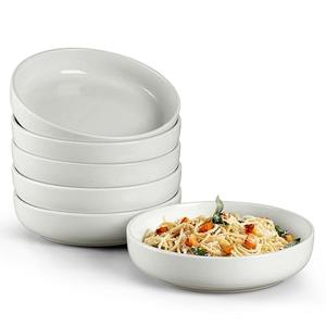 HaWare Pasta Bowls Set of 6, 33oz Large Salad Bowls for Home Kitchen, Ceramic Serving Plates for Soup, Cereal, Scratch-resistant Wide and Shallow Dinner Bowl, Microwave & Dishwasher Safe, Milky White