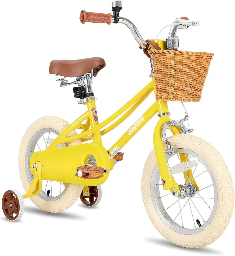 JOYSTAR Girls Bike for 2-12 Years Old Toddlers and Kids, 12" 14" 16" 18 20" Retro Style Kids Bike with Training Wheels, 18 20 Inch Children Bicycle with Kickstand (Sunny Yellow)