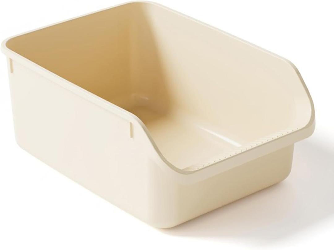 SpaceTime Large Cat Litter Box with High Sides,Cat Boxes for Indoor Cats,Cat Litter Pan for Kitty,Litter Box with Low Entry,Easy to Clean,Anti-Splashing(Cream White),. 19.88"L x 14.37"W x 8.27"H