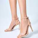 Coutgo Womens Clear Heels Sandals Square Toe Ankle Strap Sexy High Heeled Stiletto Dress Shoes (Beige), Size 8.5