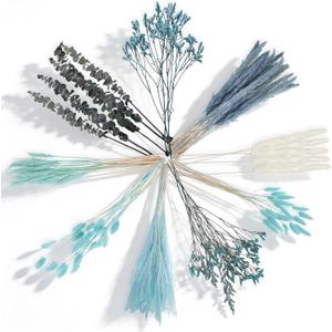 Thiccywoov 120 Pcs Blue Natural Dried Pampas Grass Fall Decor 17 Inches Autumn Fluffy Grass Bouquet Eucalyptus Boho Decor for Vase Wedding Floral Room Home Party Table Centerpieces Decorations