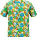 Zando 90s 80s Outfit for Men - Funny Retro Short Sleeve Button Down Hawaiian Shirt for Disco & Themed Party & Beach (L)