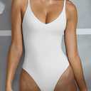 REORIA Women’s Sexy Trendy Open Back V Neck Spaghetti Strap Backless Trendy Cami Bodysuit Tops White XS