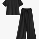 Women's Short Sleeve Top with Loose Fit Pants Yoga Pilates Workout Outfits Summer Solid Tracksuits  S-M