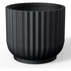 Kante Small Round Pedestal Black Concrete Planter 11" Dia, Outdoor, 11"w x 9.8"h
