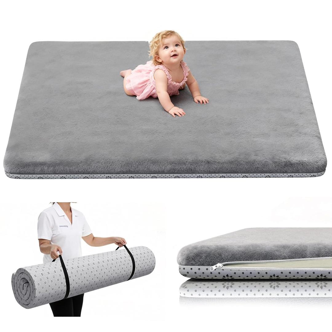 Baby Play Mat 71 x 59, Thick Baby Play Mat for Floor, Ultra Soft Playpen Mat, Machine Washable Tummy Time Foam, Non-Slip Bottom Helps Cushion, for Kids, Infant and Toddler Crawling (Grey)