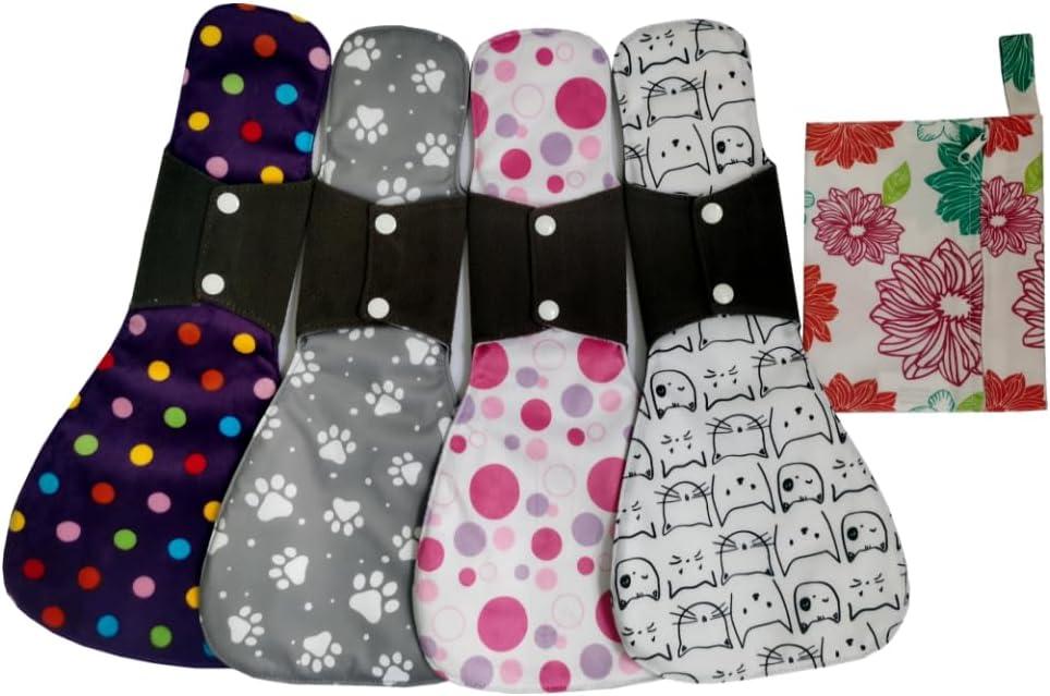 5pcs Set 1pcs Mini Wet Bag + 4 Pieces 16 Inch Ultra-deep Sleep Overnight Charcoal Bamboo Mama Cloth/Menstrual Pads/Reusable Sanitary Pads (AI Flower)