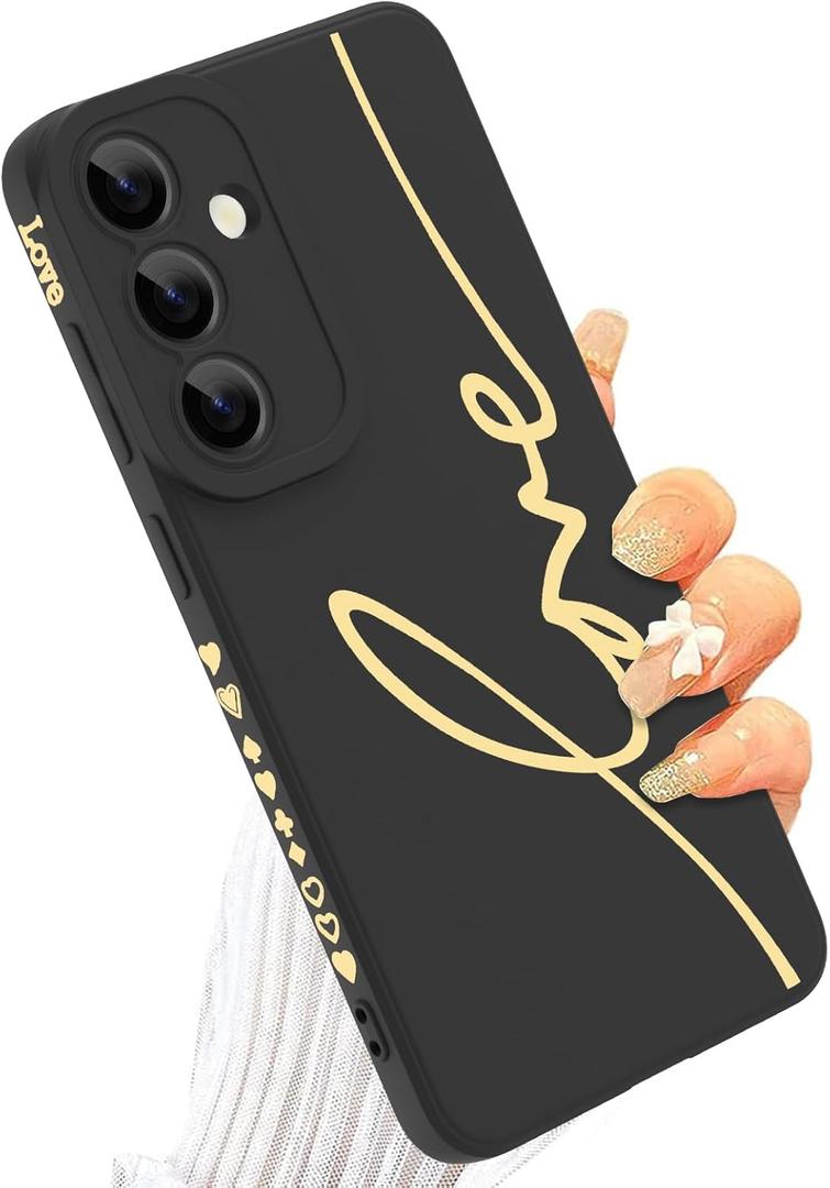 MOWIME for Samsung Galaxy S25 Plus Case, Back Cute Plating Love Letter Pattern with Anti-Fall Lens Cameras Protection Soft TPU Shockproof Phone Cases for Women Girls-Black