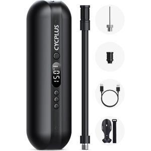 CYCPLUS Electric Air Compressor Portable Bicycle Pump Car Tire Inflator, Max 150 PSI, Auto Shut-Off Air Pump with Presta and Schrader Valves for All Bicycles Motorcycles and Cars (Black)