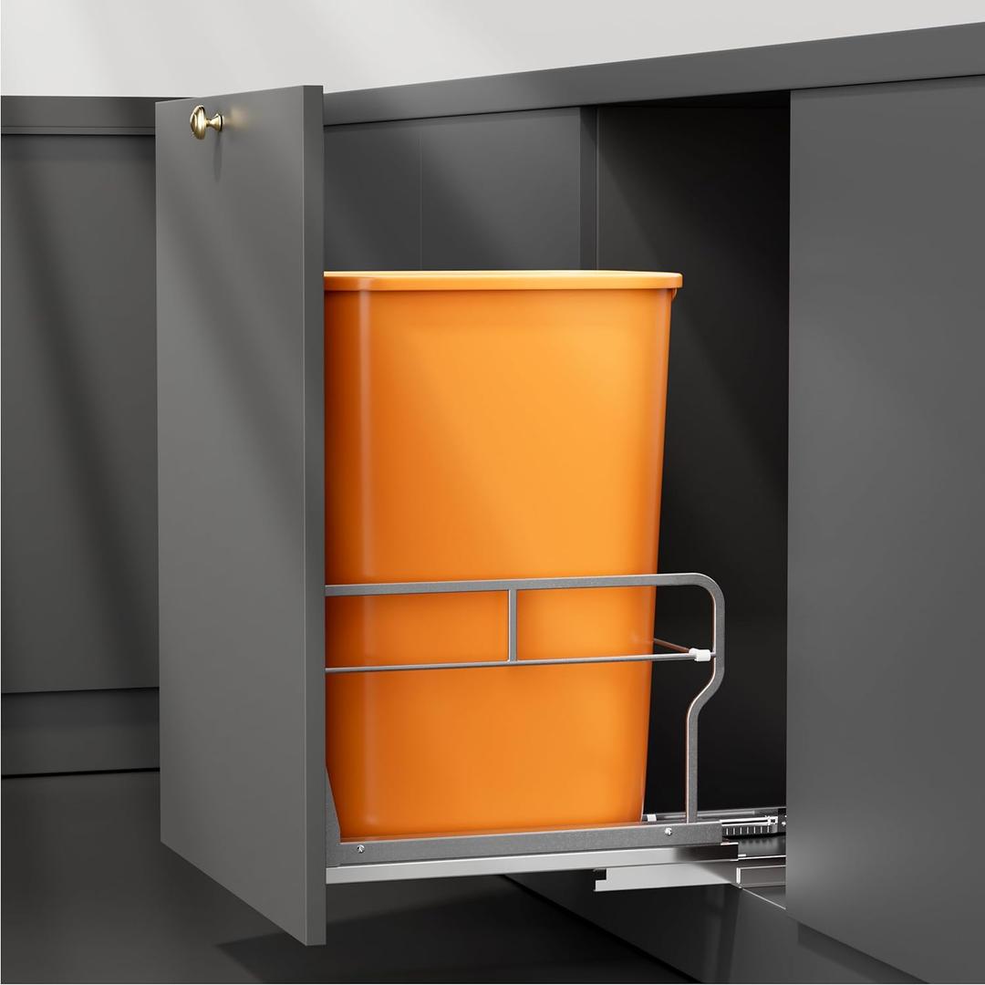 YJHome Pull Out Trash Can Under Cabinet with Soft-Close Slides, Garbage Can Not Included, Cabinet Trash Can Pull Out Kit with Door Mounting Kit, Requires Minimum Cabinets Opening 12" W X 18" D (Single)