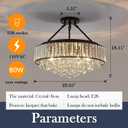 YYJLX 6-Light Modern Large Crystal Chandelier Black Metal E26 Semi Flush Mount Round Light Fixture Ceiling Lamp Farmhouse for Dining Living Room Laundry Foyer Kitchen Balcony Bedroom