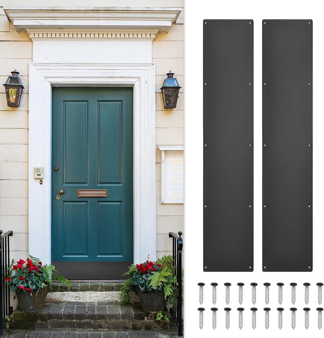 uxcell 1pc Door Kick Plate, 6 x 30 Inches Aluminum Kick Plate Door Plate, 1.5mm (1/16 Inch) Thickness, for Exterior Front Door or Back Door, Black