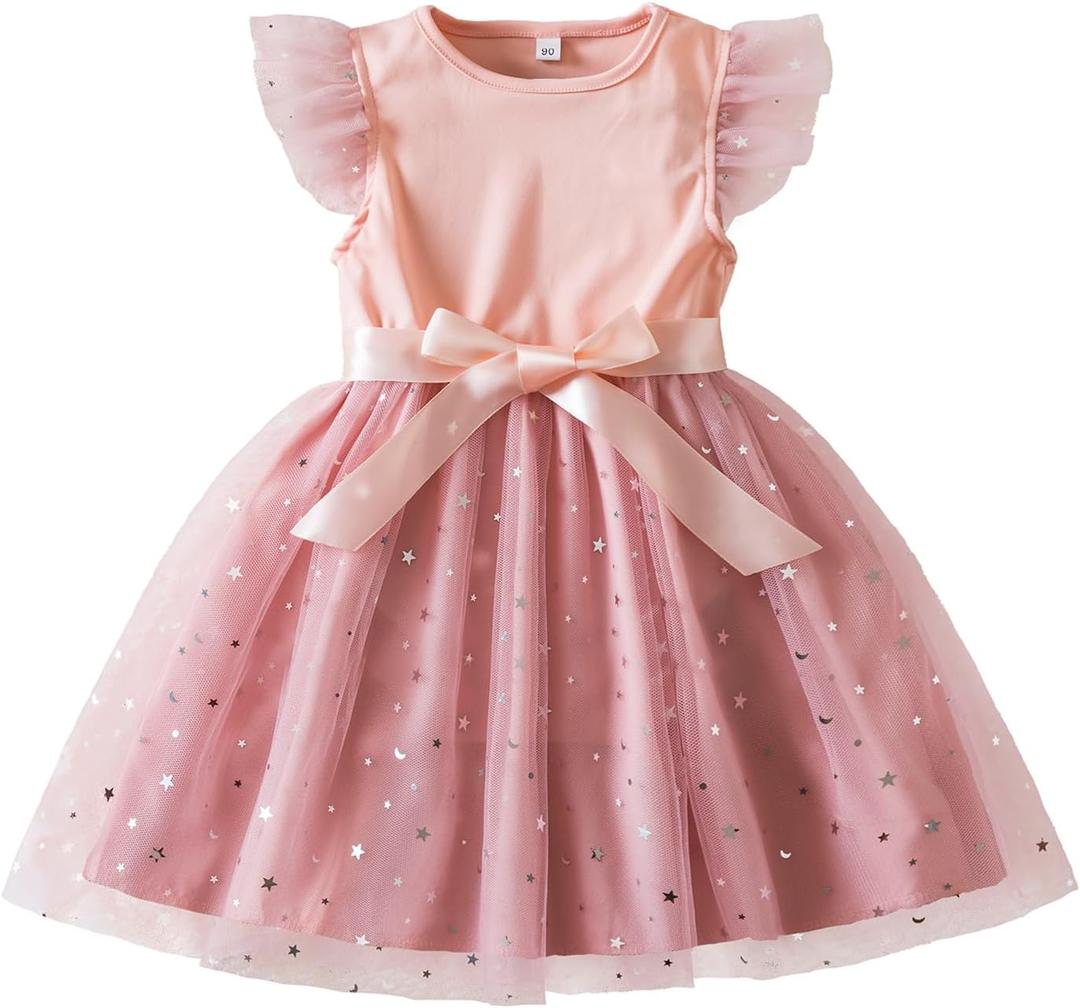 Girls Flower Sleeveless Strap Princess Layered Dress (24 Months, 1981 Pink)