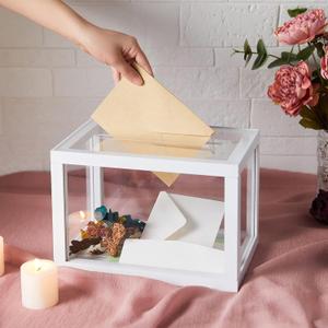 AW BRIDAL Acrylic Wedding Card Box for Reception, 10.5"x7"x7" Clear Glass Gift Box Money Envelope Boxes for Birthday Graduation Party, Wedding Bridal Shower Bride Gifts