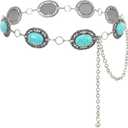 XZQTIVE Women Boho Chain Belts For Dresses Jeans Western Cowgirl Waist Links Belt Adjustable Metal Concho Belt
