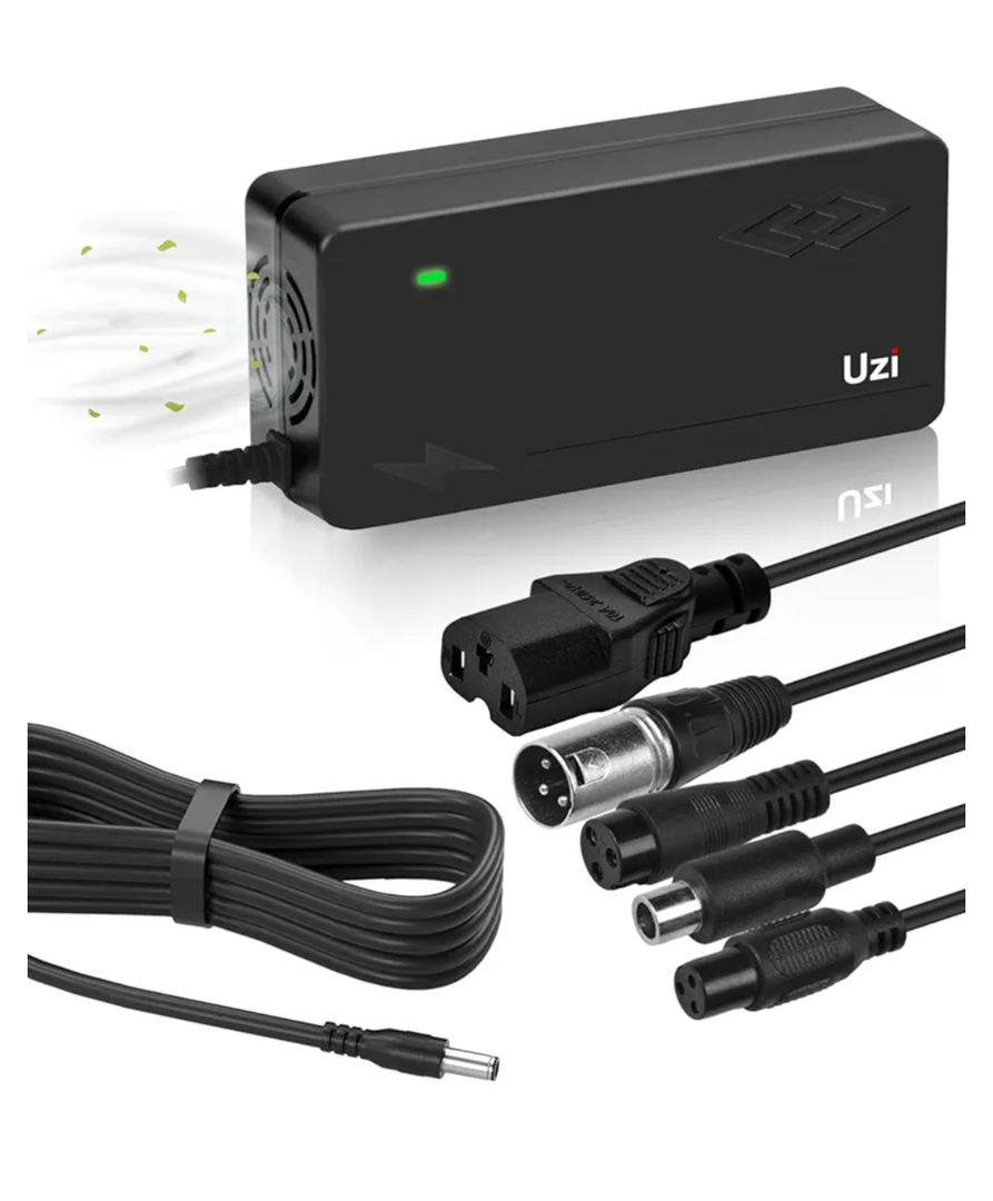 UZI 48V-54.6V 3Amp Charger (6 Plugs Universal,and Built-in Small Fan Cooling System) for Fast and Safe Charging of 48V Li-ion Battery for E-Bikes/Electric Scooter/Bicycle/Pedicab,etc.