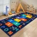 STARUIA Washable Hopscotch Kids Rugs for Playroom, Colorful Educational Classroom Rug with ABC Number, Non Slip Boy Kids Play Mat Rug Space Game Carpet for Bedroom DaycareDark Blue, 31.5''x72''