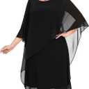 Fynadressr Women Plus Size Cape Dress with Chiffon Overlay Formal Cocktail Party Wedding Guest Dress Black 20Plus