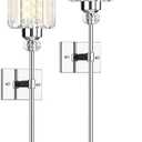 Modern Wall Sconces Lighting Battery Operated Set of 2,No Wiring Rechargeable Wall Lights Fixture with Wireless Remote,Clear Glass Long Wall Lamp Silver for Bedroom Bathroom Living Room Vanity Light