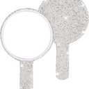 Framendino, 1 Pack Rhinestone Handheld Mirror Round Bling Glitter Cosmetic Dazzling Portable Hand Mirrors with Handle for Women White
