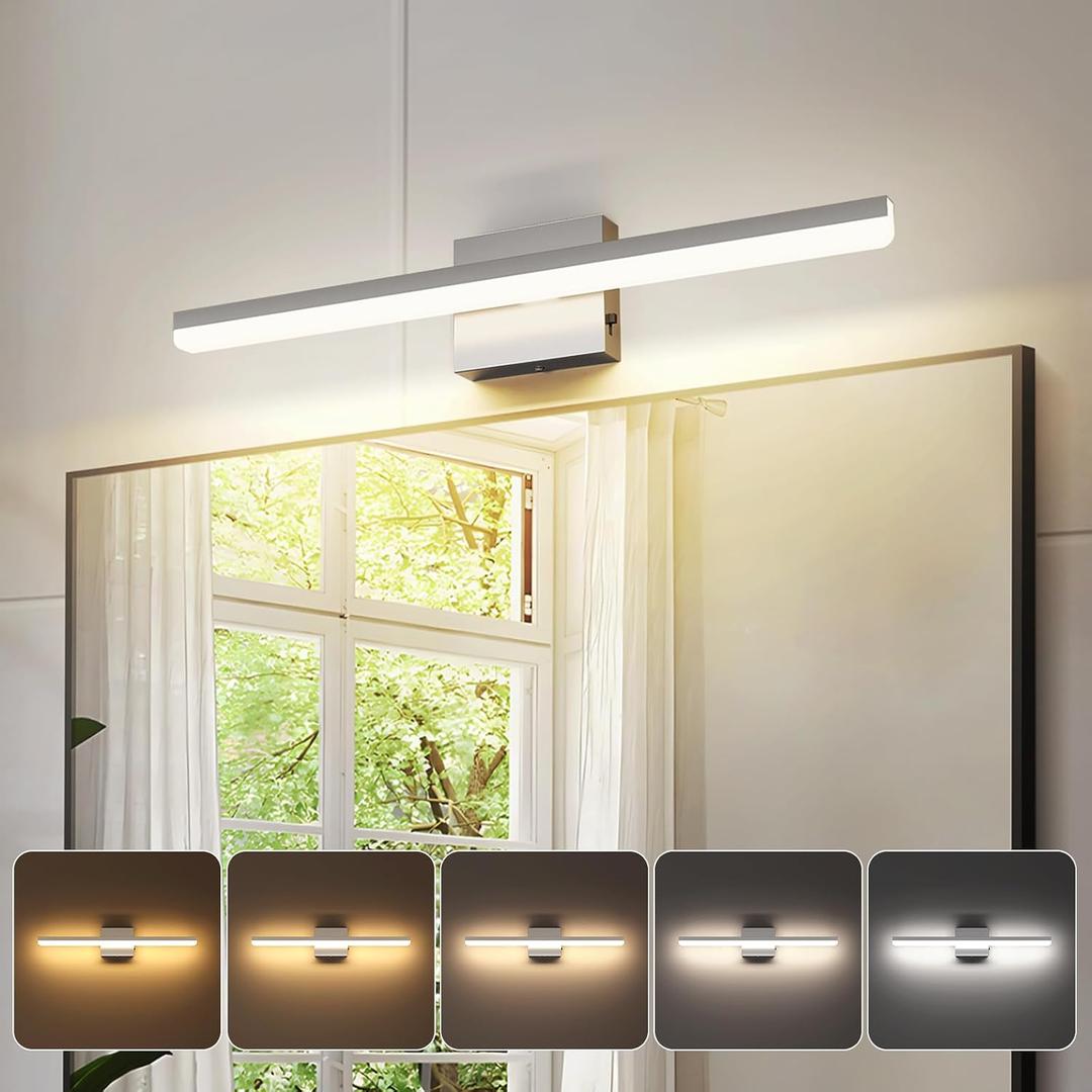 LED Modern Bathroom Light Fixtures 18W Brushed Nickel Vanity Lights Bar 5CCT Dimmable Over Mirror Vanity Light for Bathroom Lighting 24 inch ETL Certificated