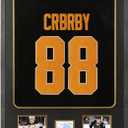 Jersey Display Frame Case with Mat, Large Sport Jersey Shadow Box with Tempered Real Glass and Hanger for Baseball Basketball Football Soccer Hockey Shirt and Uniform, Two 4x6 Photos, Black