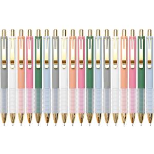 Linbsunne Ballpoint Pens Black Medium Point 1mm with Super Soft Grip Ball Point Pen for Men Women Retractable(gold-18 pcs)