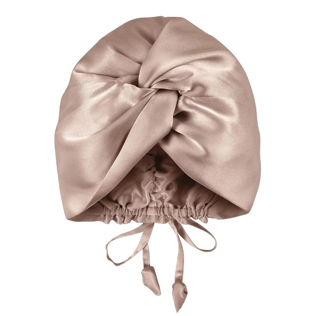 OLESILK Silk Bonnet for Sleeping Women: 100% Mulberry 22 Momme Silk, Adjustable Fit for Night Hair Care, No Frizz for Curls, Camel (One Size)