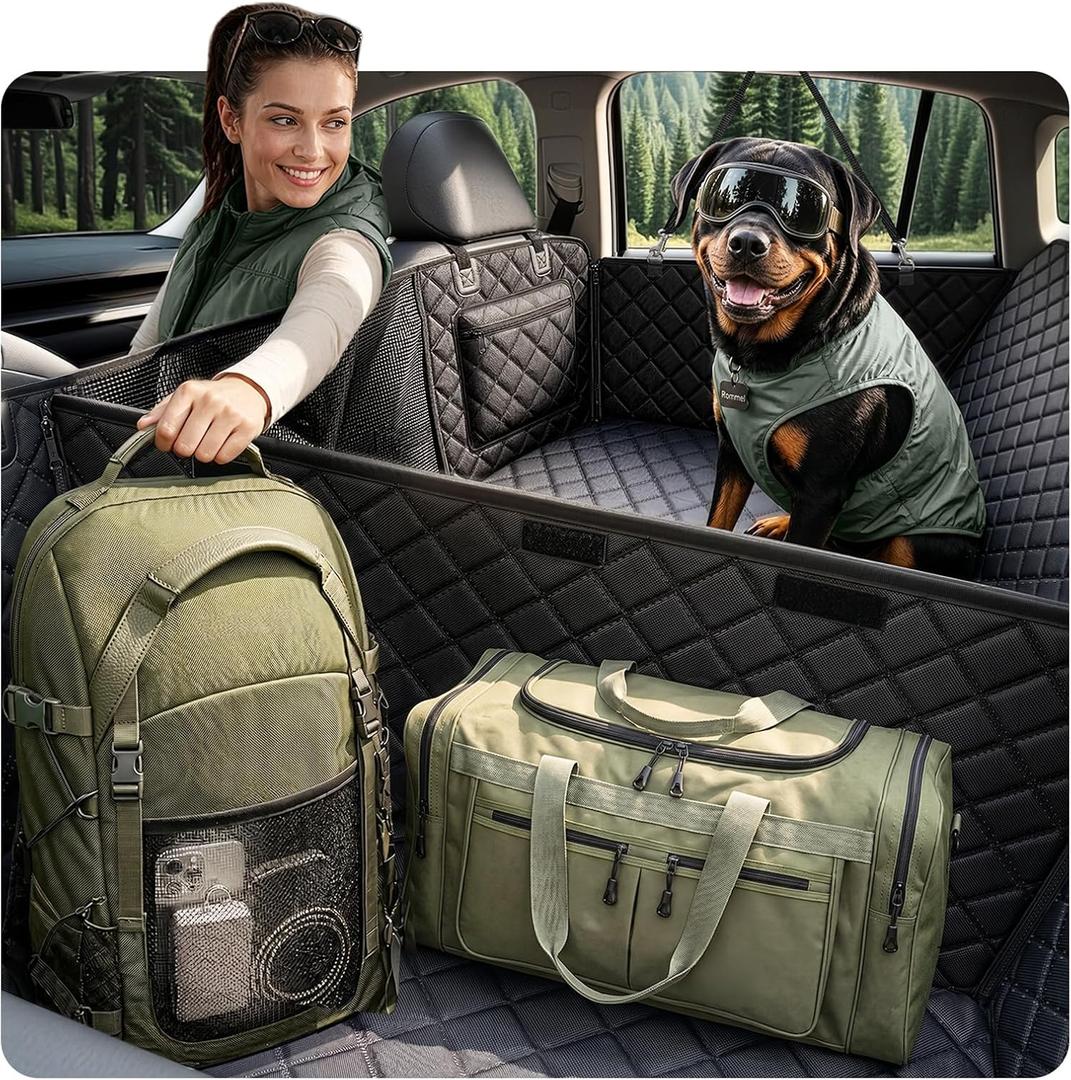 Rorhxia 3-in-1 Dog Car Seat Cover for Back Seat with Road Trip & Daily Mode