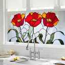 Flower Window Film Privacy Film Stain Glass Window Cling Decorative Stickers Sun Blocking Static Cling Window Cover 39.4 x 17.7In 2 pack