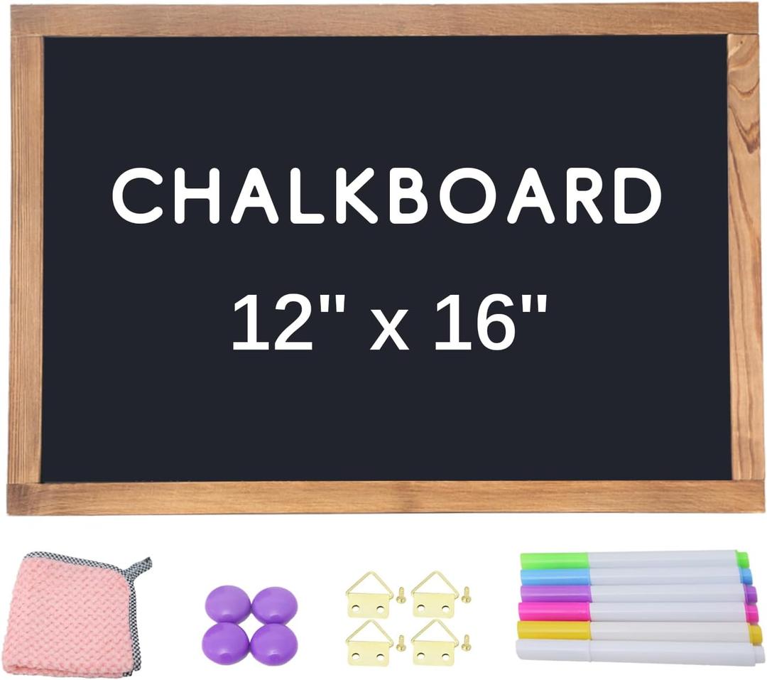 Magnetic Chalkboard 12x16 Hanging Framed Wall Chalk Board Combination Chalk & Bulletin Board Rustic Wooden Framed Blackboard for Kids, Home, Office, Restaurant