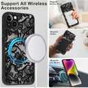 Magnetic Phone case for iPhone 14 6.1 Inch, Grade Protection & Wireless Charging - Aesthetic Lace Flower Pattern Phone Cover for Girls Women -Black Vintage Lace