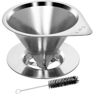 LHS Pour Over Coffee Dripper Reusable Coffee Filter Paperless Coffee Filter Stainless Steel Pour Over Coffee Maker Cone Coffee Dripper for 1-2 Cup,Argyle Pattern (single mesh 1-2 cups Argyle Pattern)